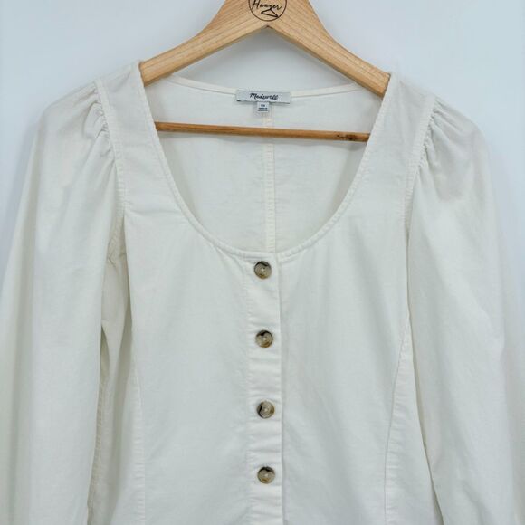 Madewell Corduroy Shirred-Sleeve Button-Front Top in Antique Cream, Size XS - Picture 3 of 9